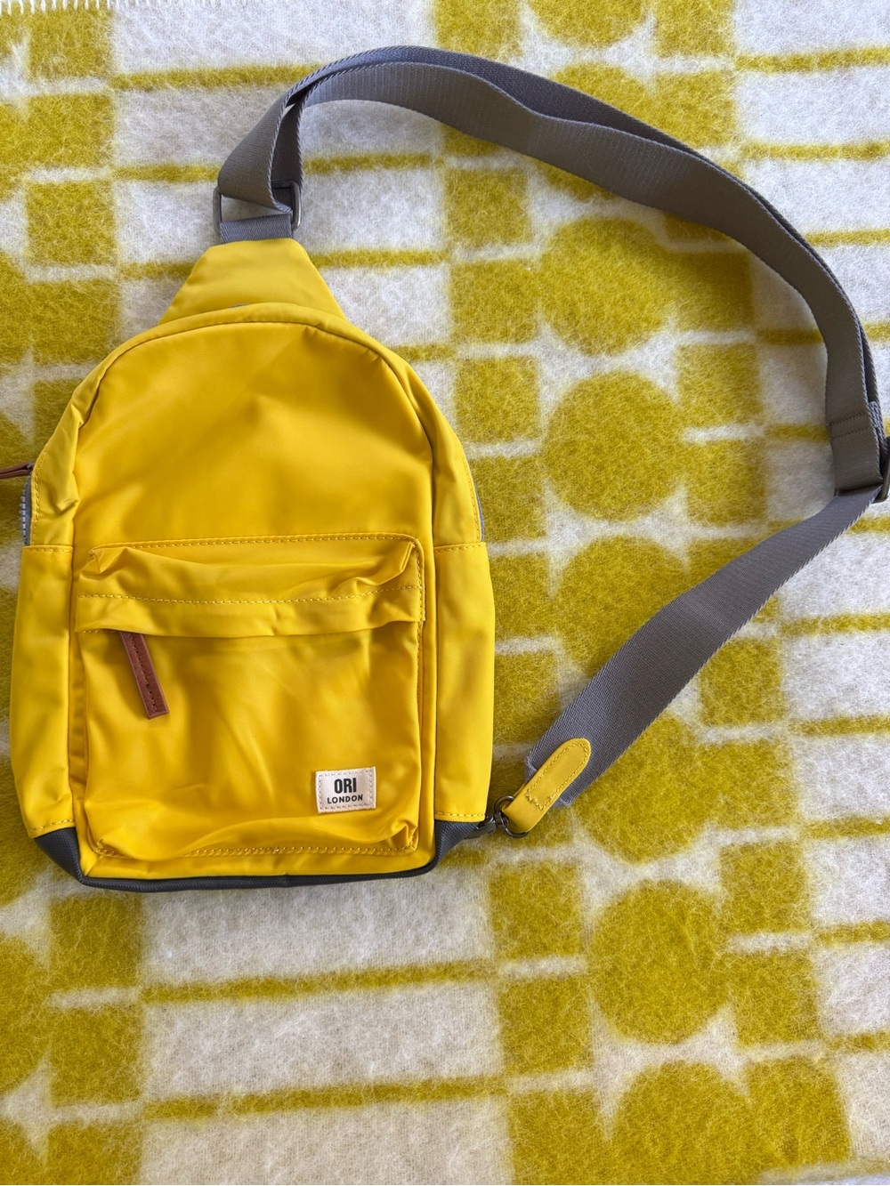 Ori London Bright Yellow Sling Bag with Gray Strap